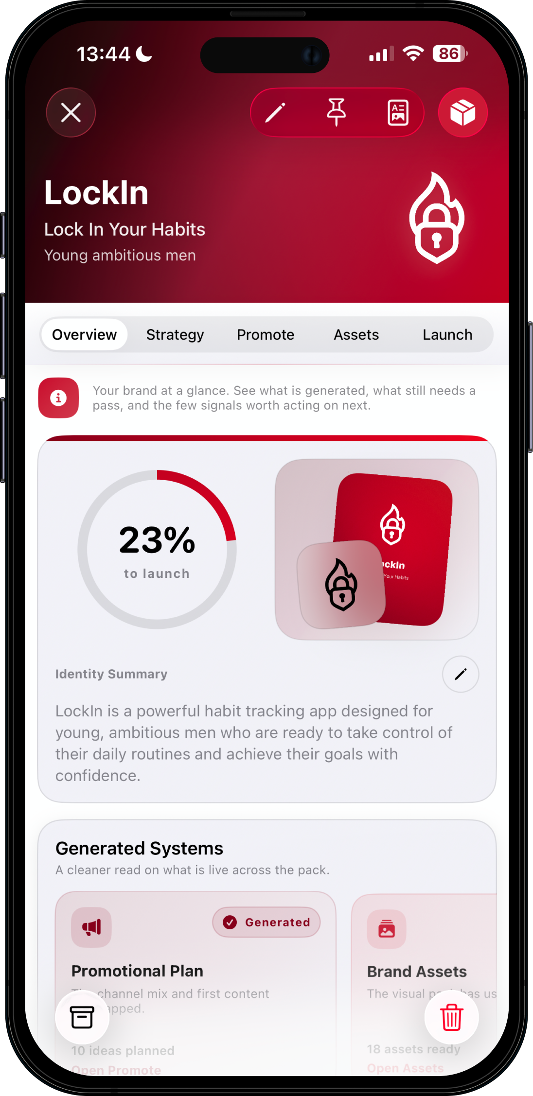 LockIn shown inside the BrandFounder app on iPhone
