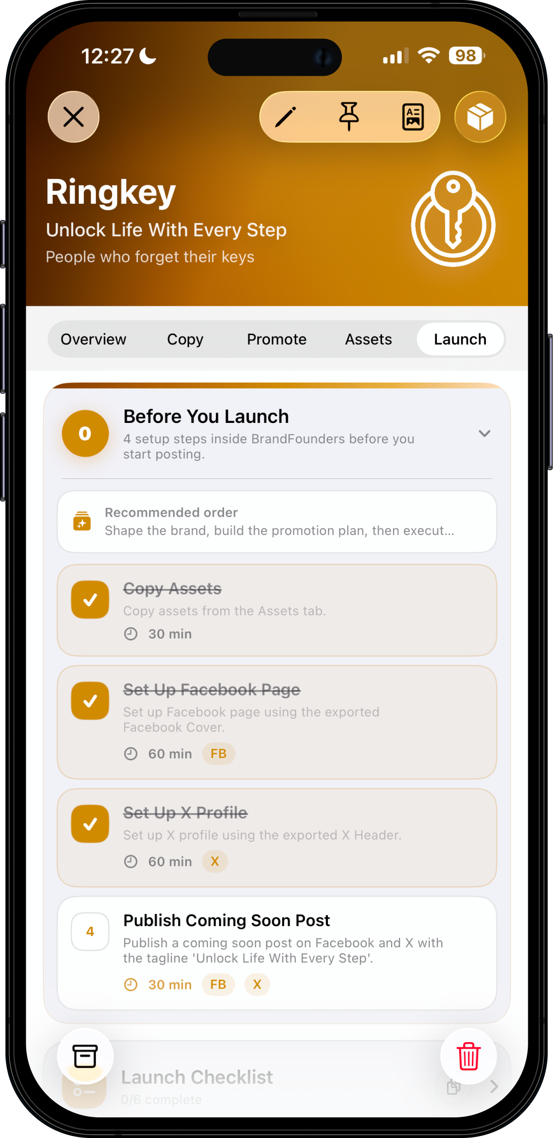 Ringkey shown inside the BrandFounder app on iPhone
