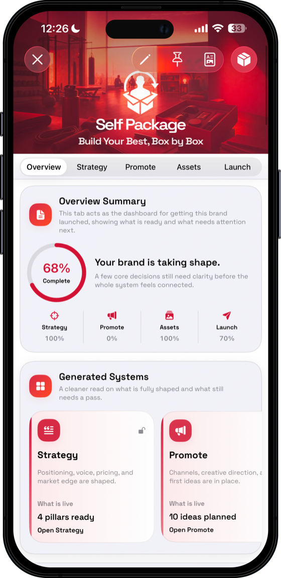 Self Package brand overview in the app